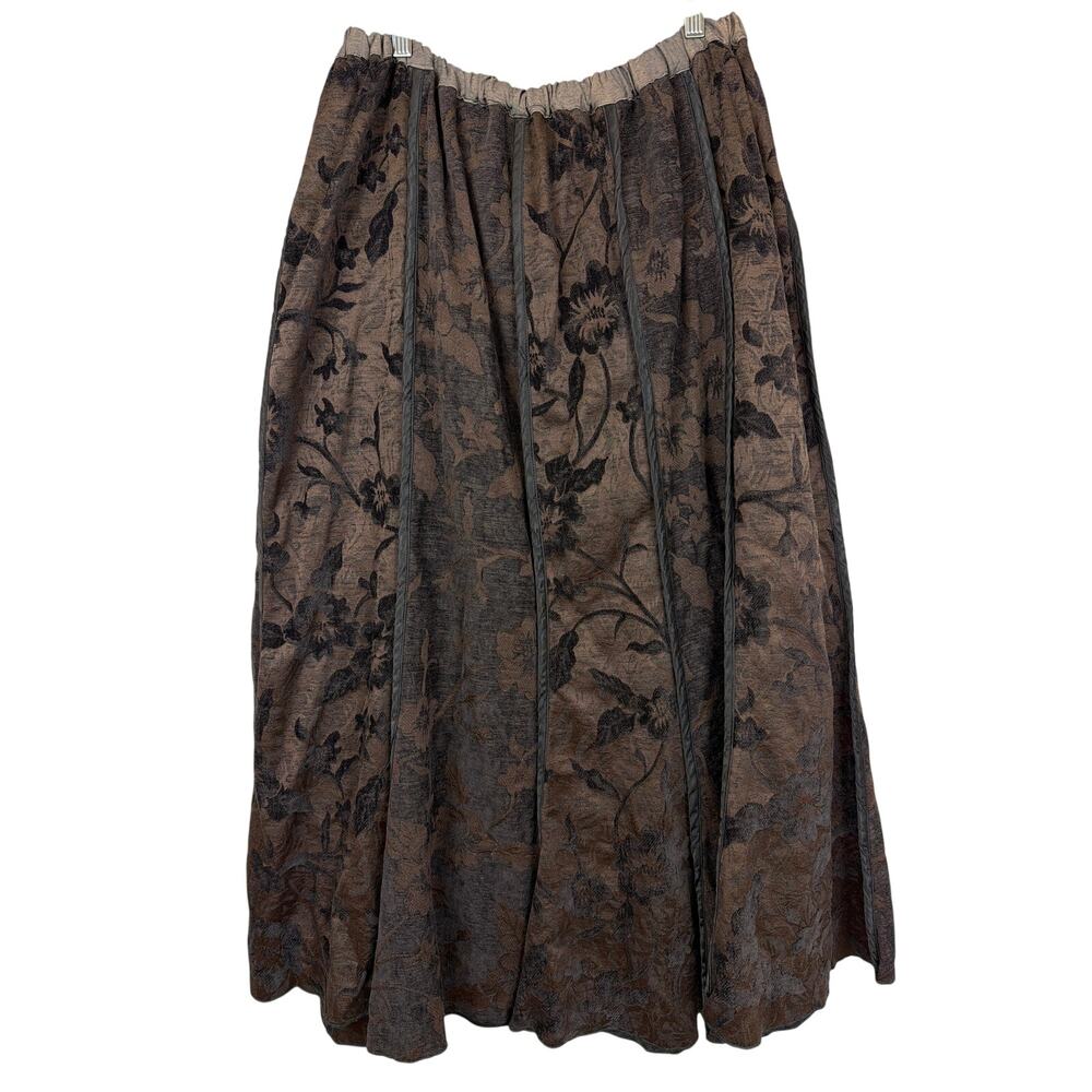 NWT Cynthia Ashby Brown And Black Floral Ruffled Waist Skirt L